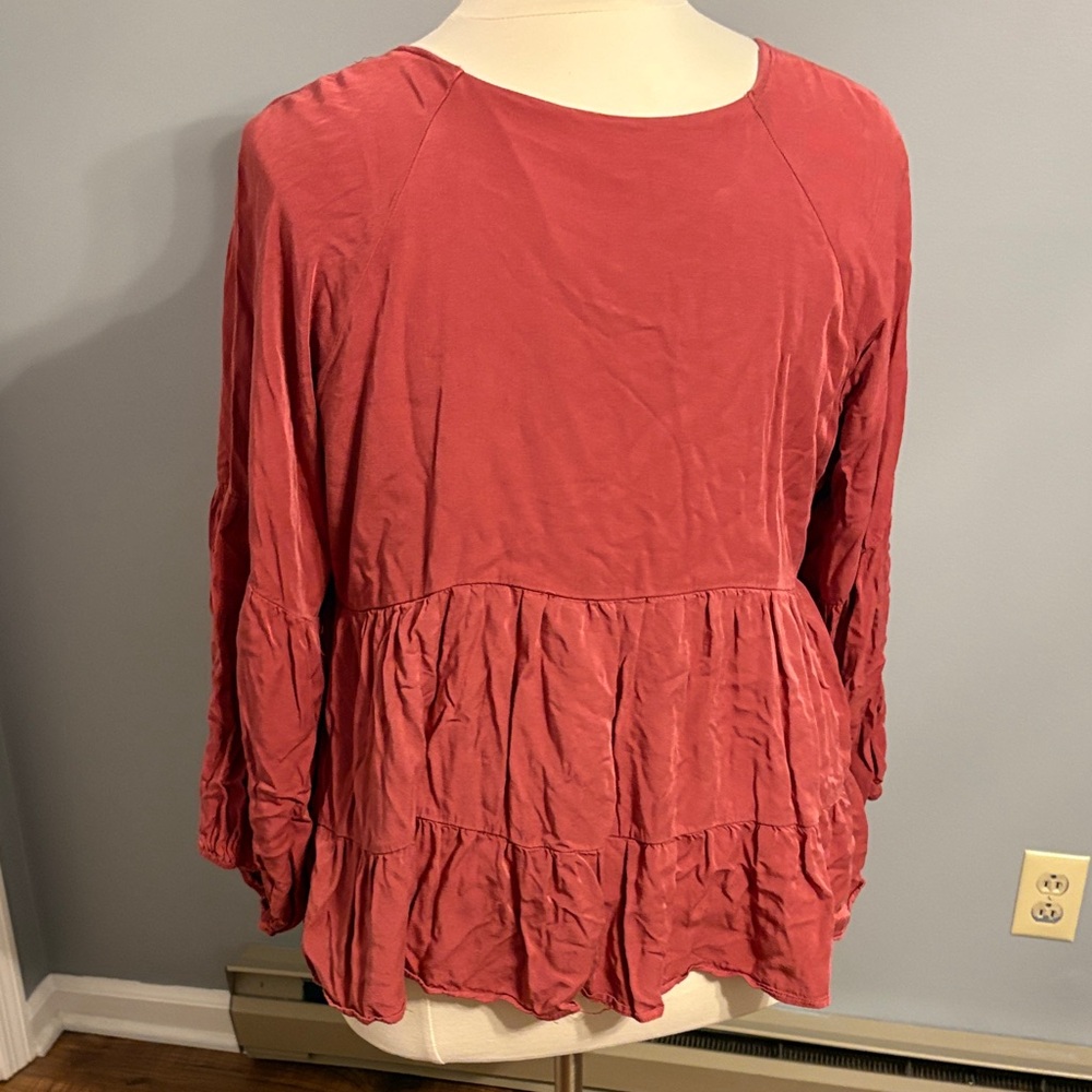 ANDREE BY UNIT Rosewood V-Neck Ruffled Peplum Tunic - Picture 5 of 6
